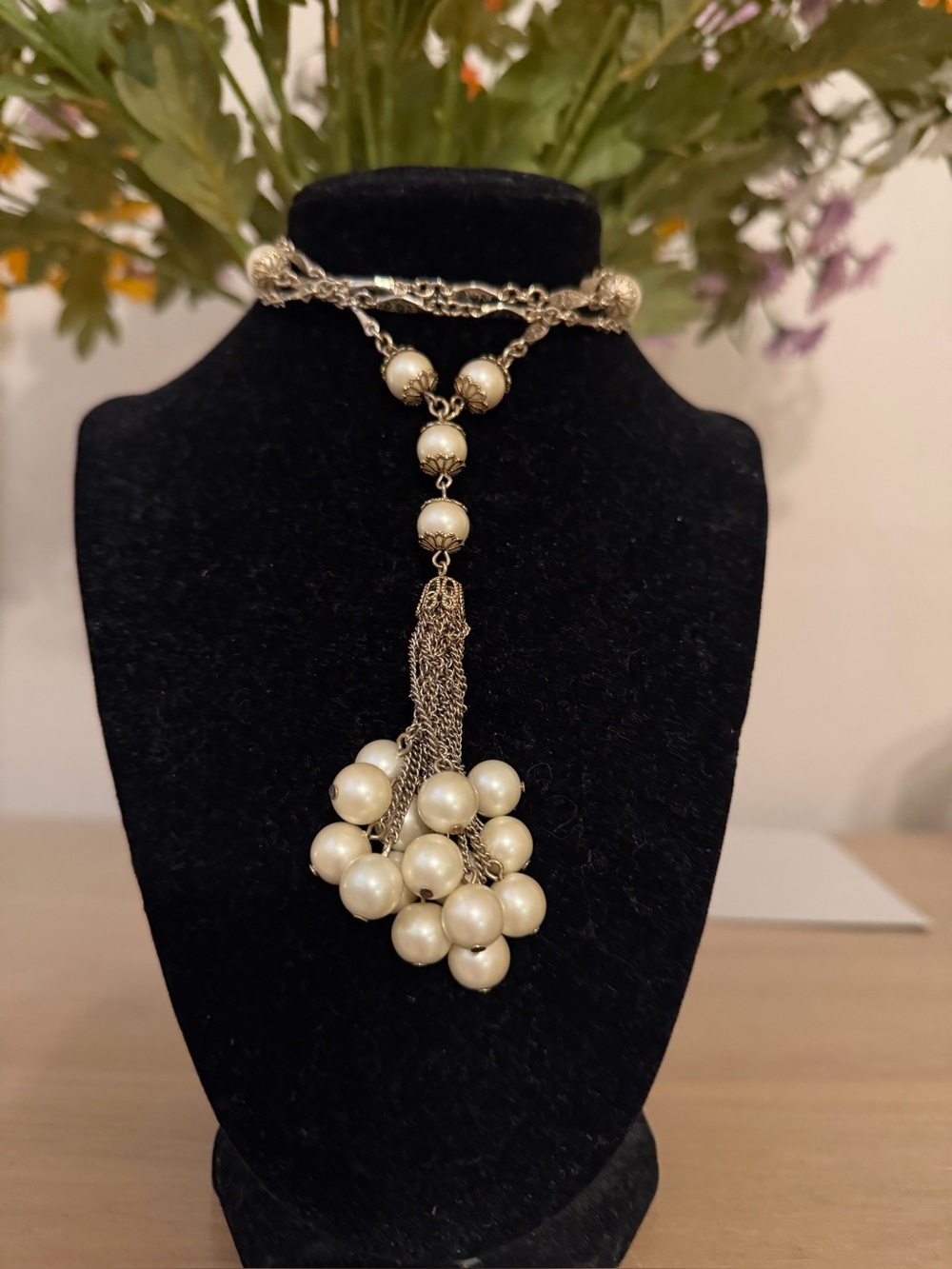 24” Long Pearl Cluster Pendant Necklace - White Pearls